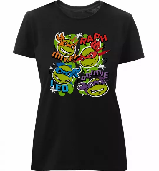 Жіноча преміум футболка Mikey Raph Leo Donnie Чорний фото