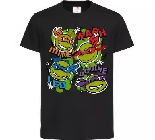 Дитяча футболка Mikey Raph Leo Donnie Чорний фото