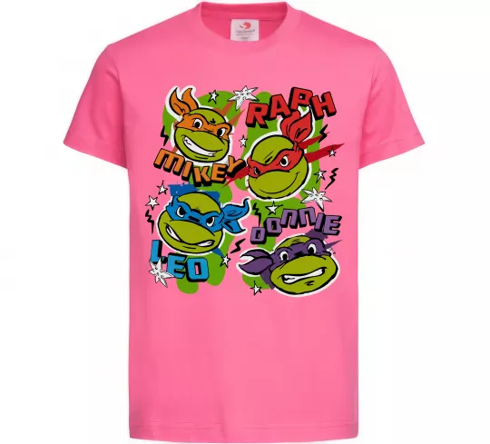 Дитяча футболка Mikey Raph Leo Donnie Яскраво-рожевий фото