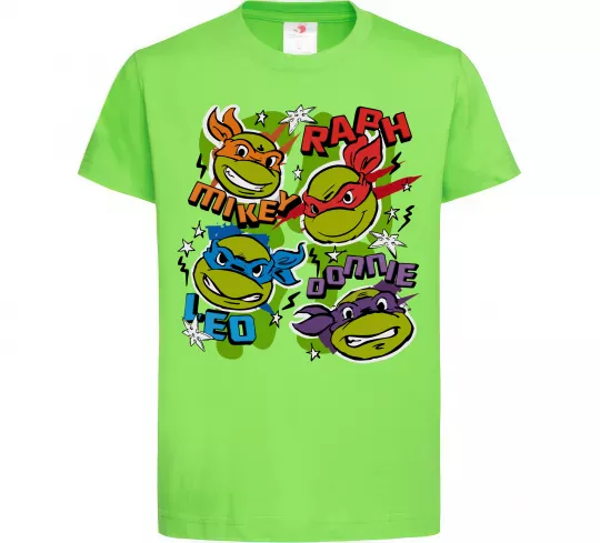 Дитяча футболка Mikey Raph Leo Donnie Лаймовий фото