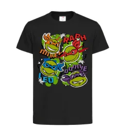 Детская футболка Mikey Raph Leo Donnie Черный фото