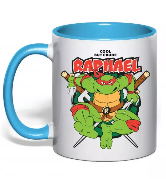 Чашка з кольоровою ручкою Рафаель Черепашки ніндзя Блакитний фото