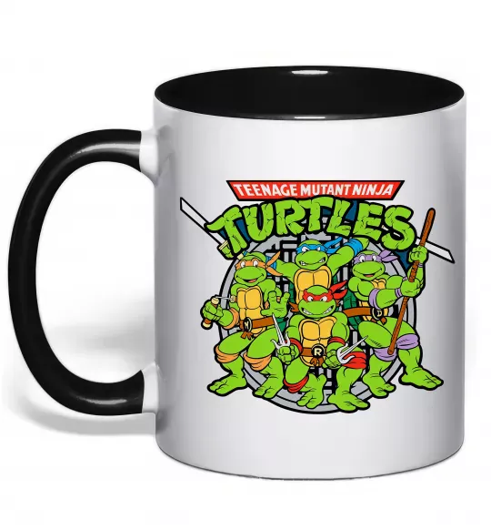 Чашка з кольоровою ручкою Teenage mutant ninja turtles Чорний фото