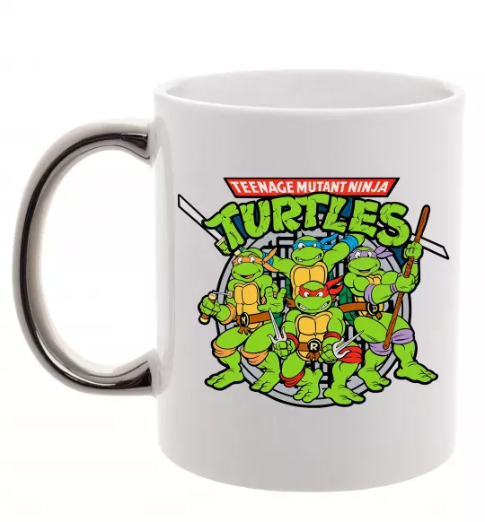 Чашка з кольоровою ручкою Teenage mutant ninja turtles Срібло фото