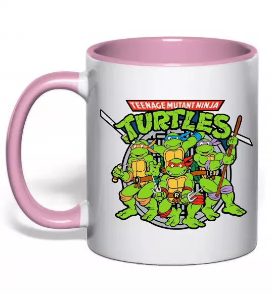 Чашка з кольоровою ручкою Teenage mutant ninja turtles Ніжно рожевий фото