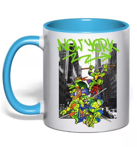 Чашка з кольоровою ручкою New York TMNT Блакитний фото