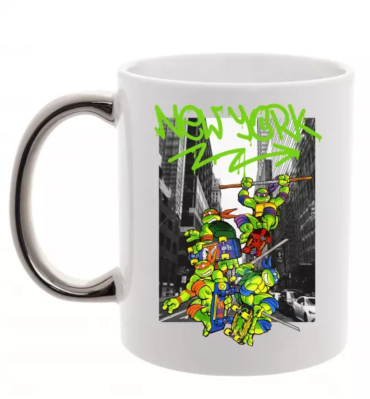 Чашка з кольоровою ручкою New York TMNT Срібло фото