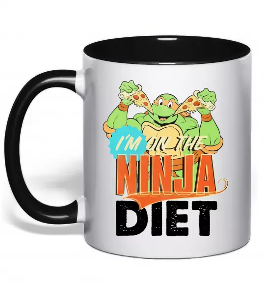 Чашка з кольоровою ручкою I`m on the ninja diet Чорний фото