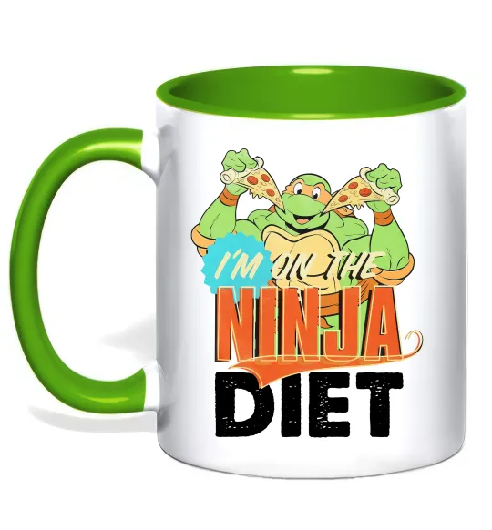 Чашка с цветной ручкой I`m on the ninja diet Лаймовый фото