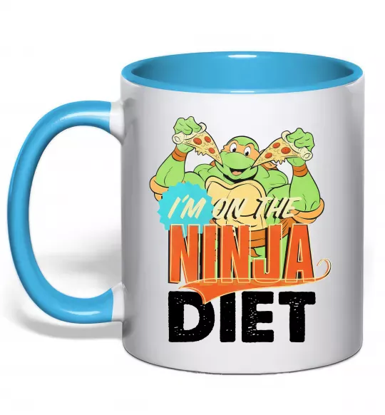 Чашка з кольоровою ручкою I`m on the ninja diet Блакитний фото