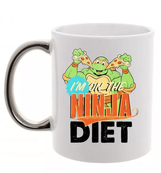 Чашка з кольоровою ручкою I`m on the ninja diet Срібло фото