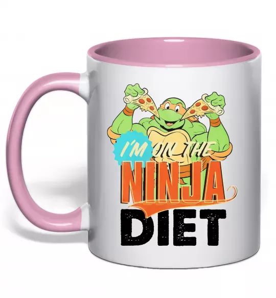 Чашка з кольоровою ручкою I`m on the ninja diet Ніжно рожевий фото