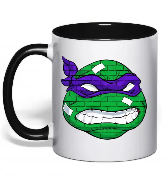 Чашка з кольоровою ручкою TMNT face Чорний фото