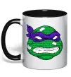 Чашка з кольоровою ручкою TMNT face Чорний фото