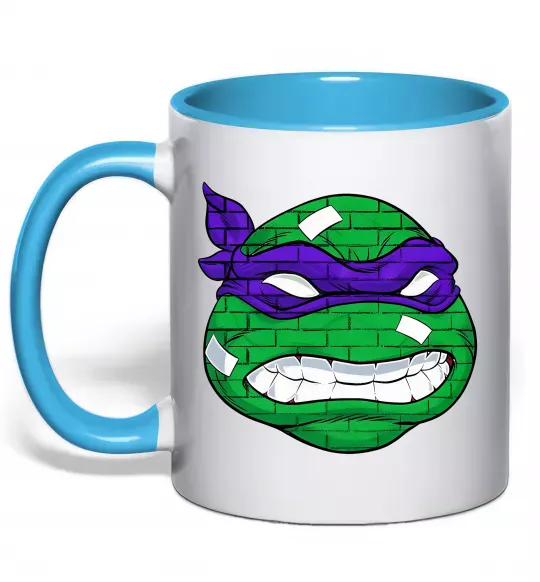 Чашка з кольоровою ручкою TMNT face Блакитний фото