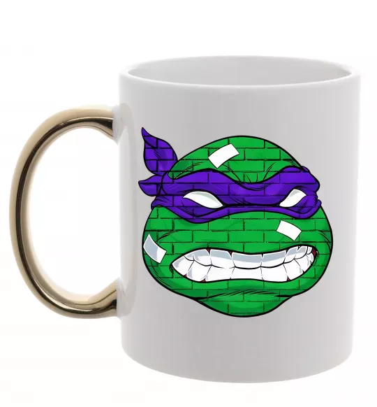 Чашка з кольоровою ручкою TMNT face Золото фото