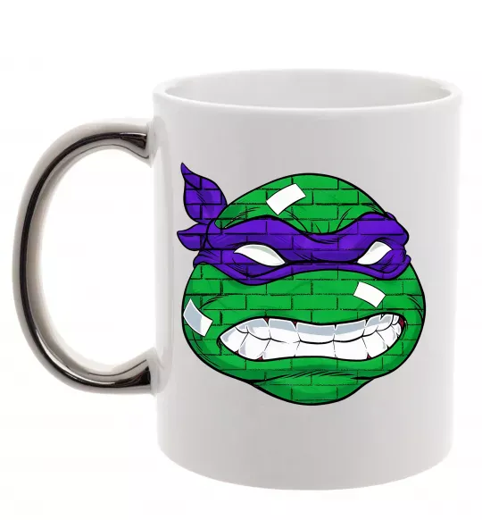 Чашка з кольоровою ручкою TMNT face Срібло фото