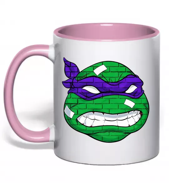 Чашка з кольоровою ручкою TMNT face Ніжно рожевий фото