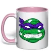 Чашка з кольоровою ручкою TMNT face Ніжно рожевий фото