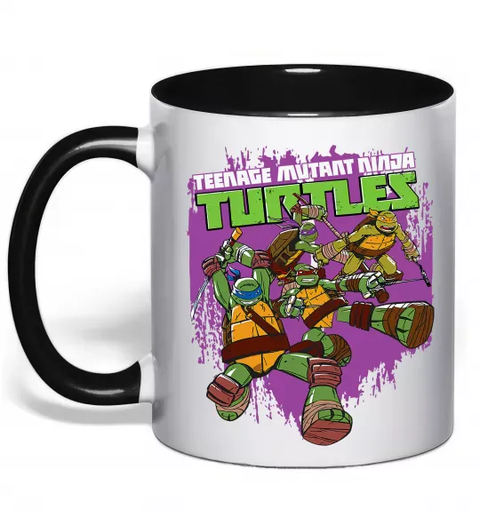 Чашка з кольоровою ручкою Ninja turtles art Чорний фото