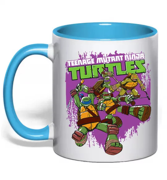 Чашка з кольоровою ручкою Ninja turtles art Блакитний фото