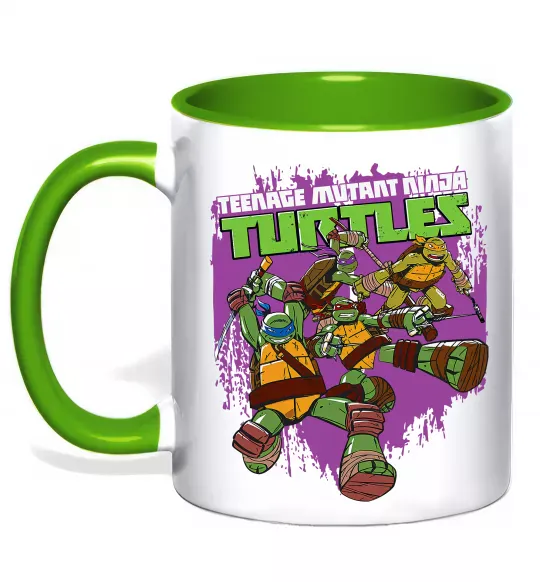 Чашка з кольоровою ручкою Ninja turtles art Зелений фото