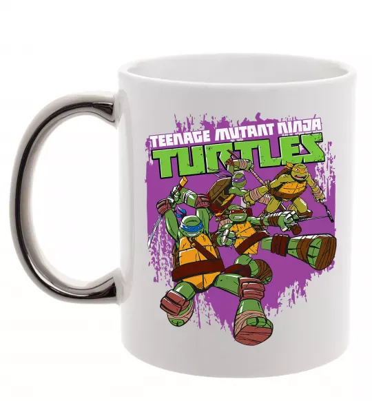 Чашка з кольоровою ручкою Ninja turtles art Срібло фото