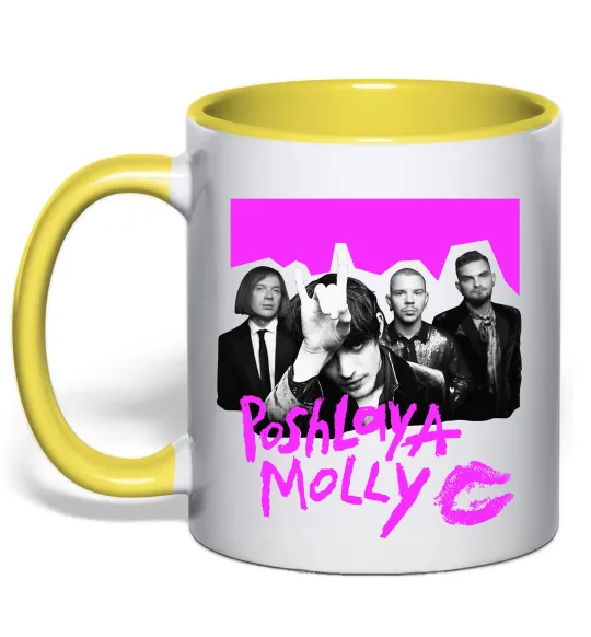 Чашка з кольоровою ручкою Poshlaya Molly band pink Лимонний фото