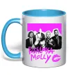 Чашка с цветной ручкой Poshlaya Molly band pink Голубой фото