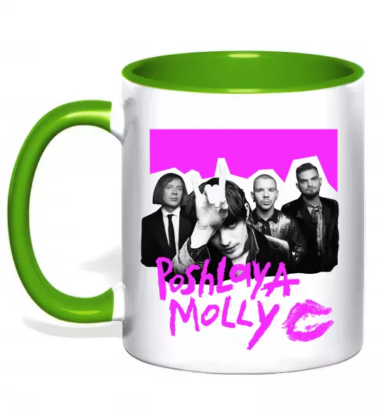 Чашка с цветной ручкой Poshlaya Molly band pink Зеленый фото