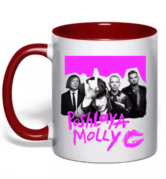 Чашка с цветной ручкой Poshlaya Molly band pink Красный фото