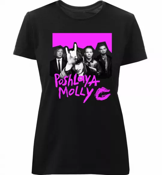 Женская премиум футболка Poshlaya Molly band pink Черный фото