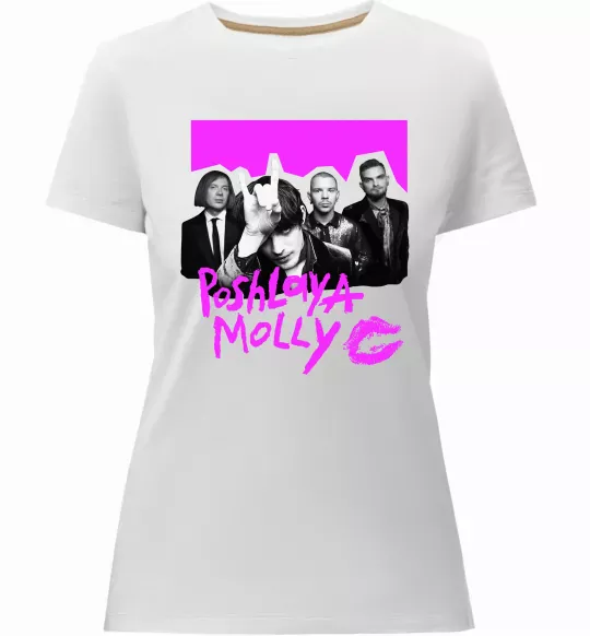 Женская премиум футболка Poshlaya Molly band pink Белый фото