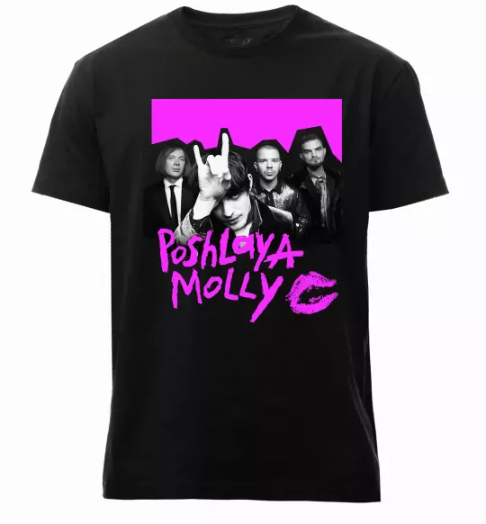 Чоловіча преміум футболка Poshlaya Molly band pink Чорний фото