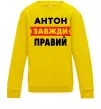 Дитячий світшот Антон завжди правий Сонячно жовтий фото