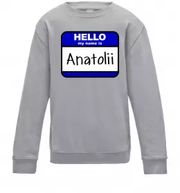 Детский Свитшот Hello my name is Anatolii Серый меланж фото
