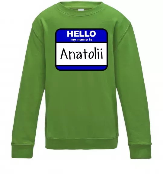 Дитячий світшот Hello my name is Anatolii Лаймовий фото