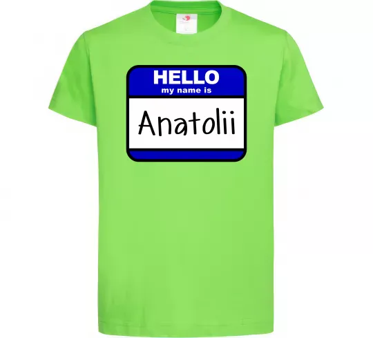 Детская футболка Hello my name is Anatolii Лаймовый фото