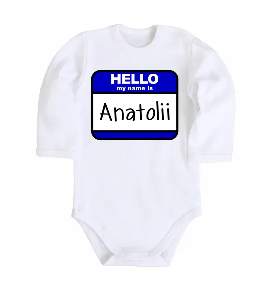 Детский боди Hello my name is Anatolii Белый фото