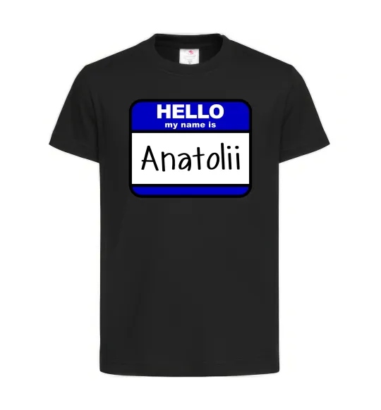 Детская футболка Hello my name is Anatolii Черный фото