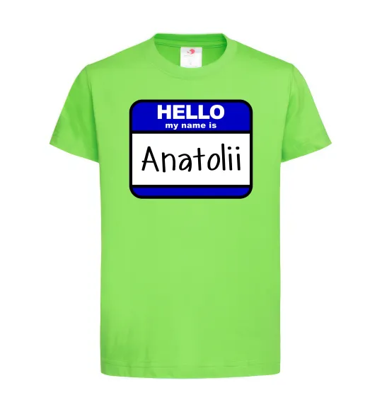 Детская футболка Hello my name is Anatolii Лаймовый фото