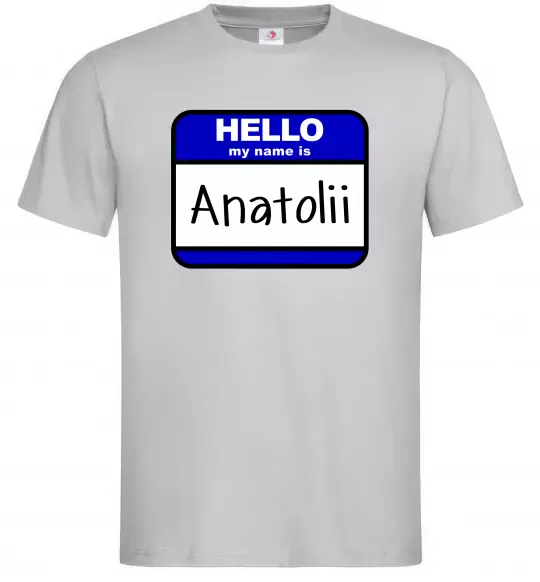 Мужская футболка Hello my name is Anatolii Серый фото