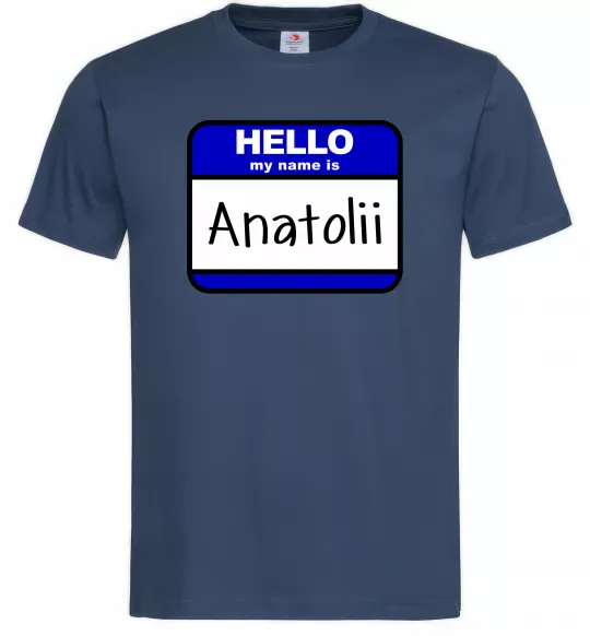 Мужская футболка Hello my name is Anatolii Темно-синий фото