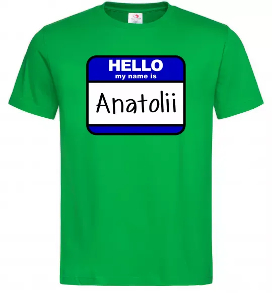 Мужская футболка Hello my name is Anatolii Зеленый фото