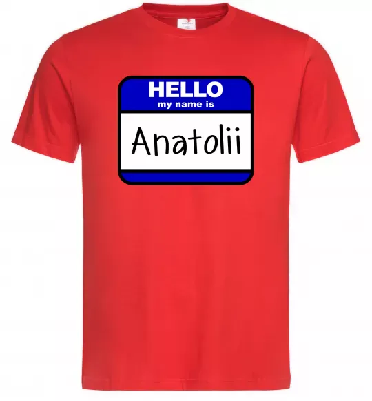 Мужская футболка Hello my name is Anatolii Красный фото