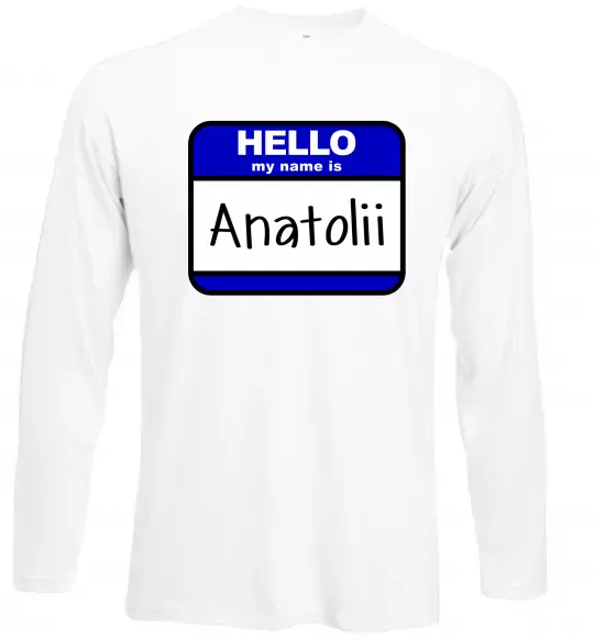 Лонгслів Hello my name is Anatolii Білий фото