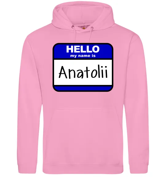 Мужская толстовка (худи) Hello my name is Anatolii Розовый фото
