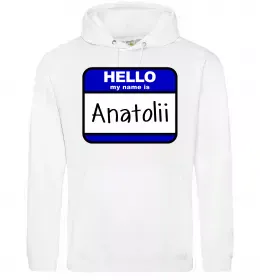 Мужская толстовка (худи) Hello my name is Anatolii Белый Мужская толстовка (худи) Hello my name is Anatolii Белый фото