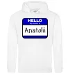 Чоловіча толстовка (худі) Hello my name is Anatolii Білий фото