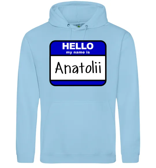 Мужская толстовка (худи) Hello my name is Anatolii Голубой фото